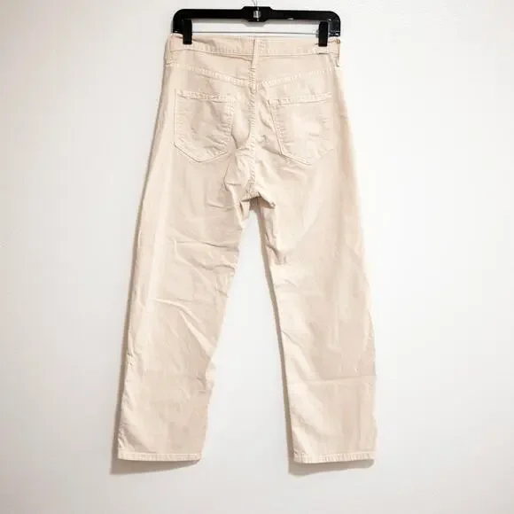 Mother The Ditcher Crop Jeans Chalk It Up Beige Straight Leg High Waist SZ 25